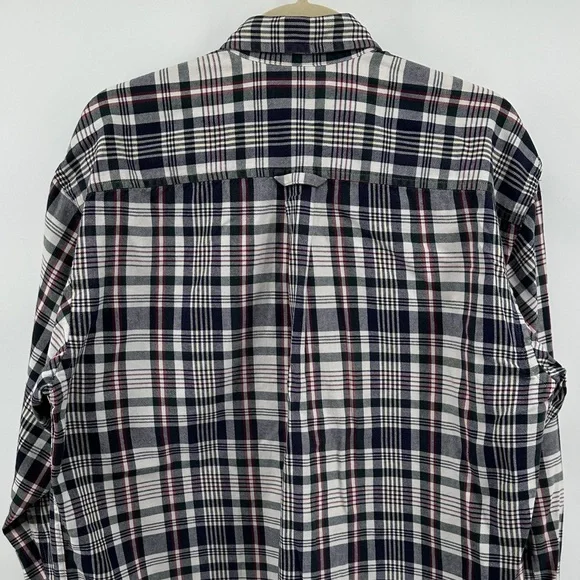 VTG Western Rugged Streetwear Izod Navy/White Plaid Button Down FlannelShirt SzM - Picture 11 of 12